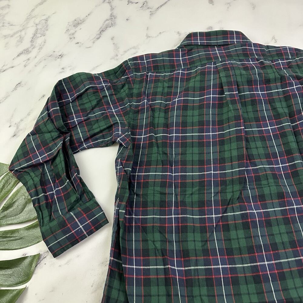 Lands End Mens Vintage 90s Plaid Shirt Size L Blue Green Wool Cotton Blend - Picture 11 of 12